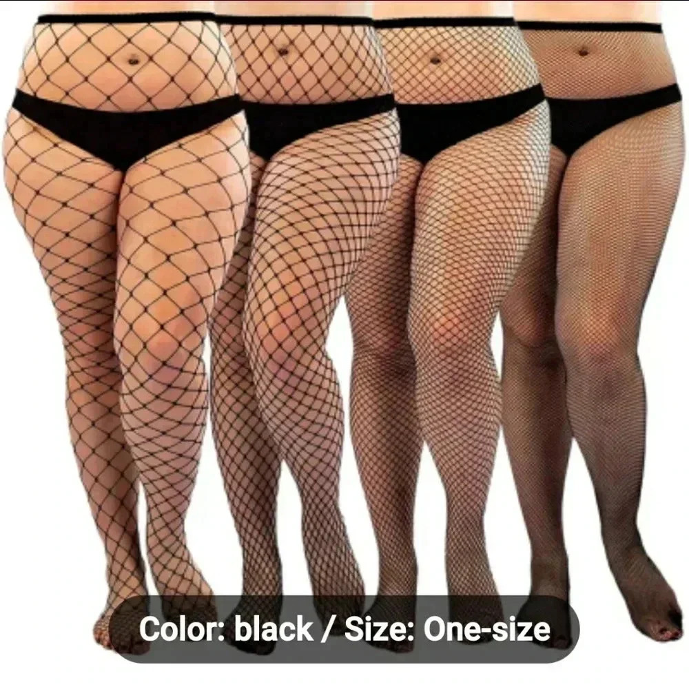 Sexy Stockings Naughty 2XL Black Lace Fishnet Witchy Grunge Gothic Set Of 4 New